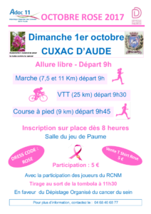 "Octobre Rose 2017" à Cuxac d'Aude @ Salle du Jeu de Paume (inscription) | Cuxac-d'Aude | Occitanie | France