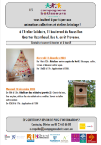 Narbonne, Atelier Solidaire : programme de Décembre @ Atelier solidaire