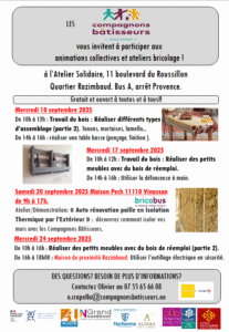 Narbonne Atelier Solidaire : programme de septembre @ Atelier solidaire