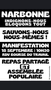 Narbonne : manifestation du 18 septembre @ Rassemblement devant la Bourse du Travail